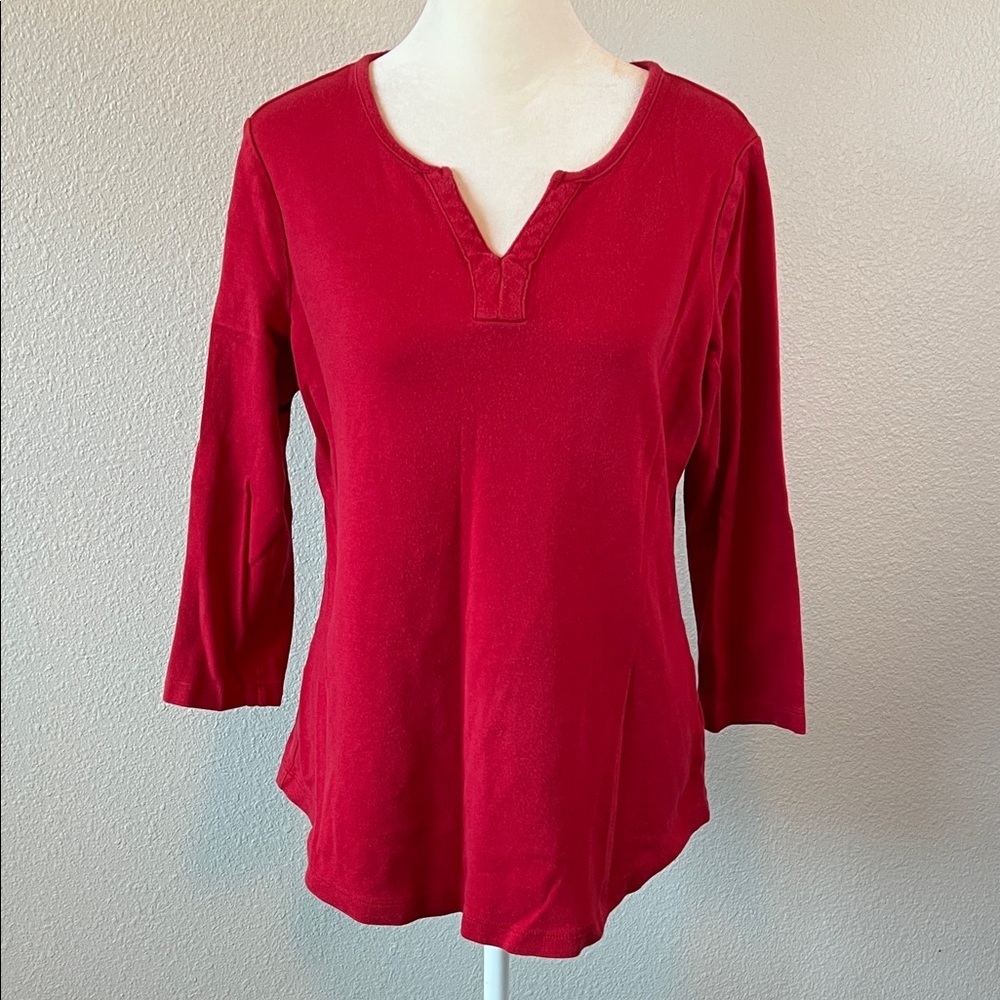 Kim Rogers Notched Scoopneck 3/4 Sleeve Red TShirt Size Medium